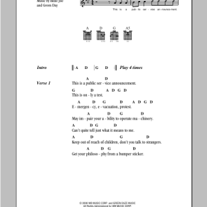 Green Day Warning Musik Noten - Guitar Chords/Lyrics - 94064-0