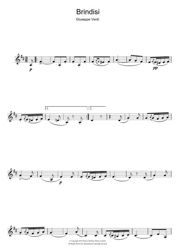 Guiseppe Verdi Brindisi (from La Traviata) Musik Noten - Clarinet Solo - 105446-0