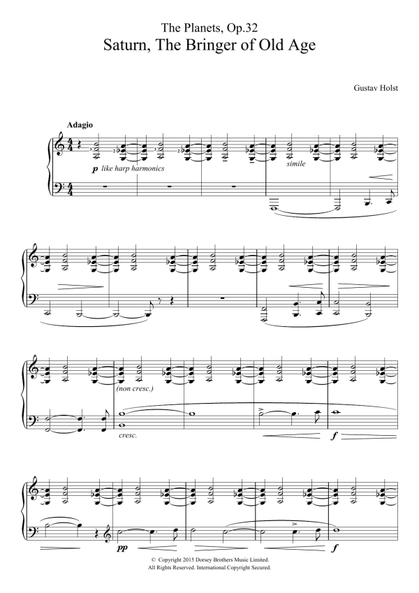 Gustav Holst The Planets, Op. 32 - Saturn, the Bringer of Old Age Musik Noten - Piano Solo - 122144-0