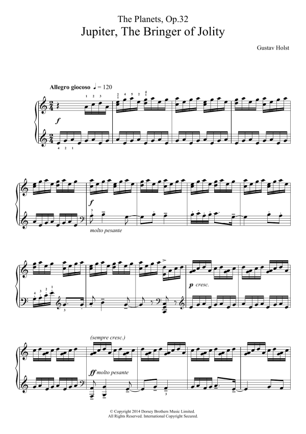 Gustav Holst The Planets, Op. 32: Jupiter, the Bringer of Jollity Musik Noten - Piano Solo - 119926-0