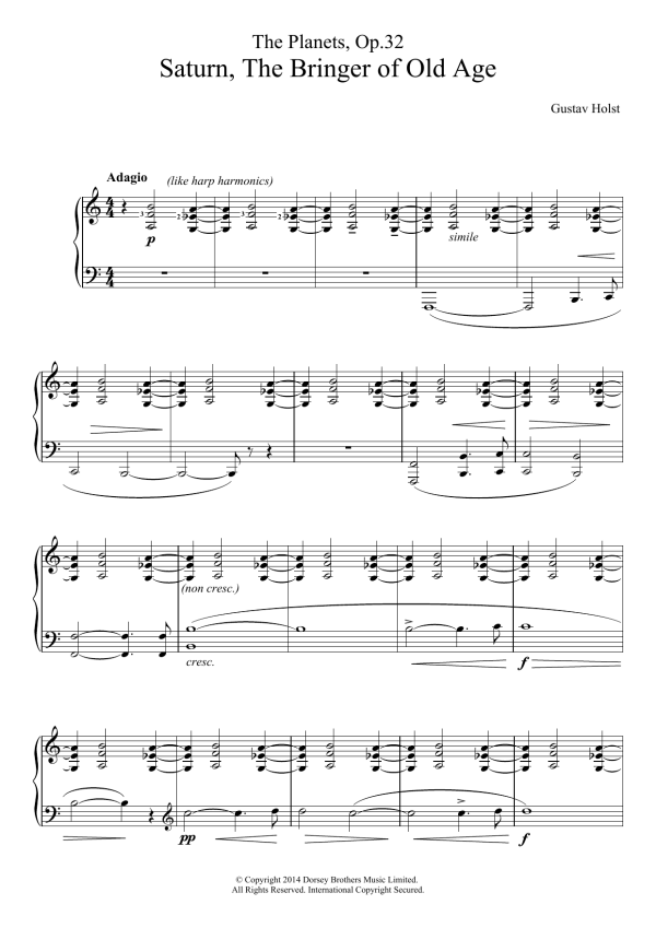 Gustav Holst The Planets, Op. 32: Saturn, the Bringer of Old Age (abridged version) Musik Noten - Piano Solo - 119925-0