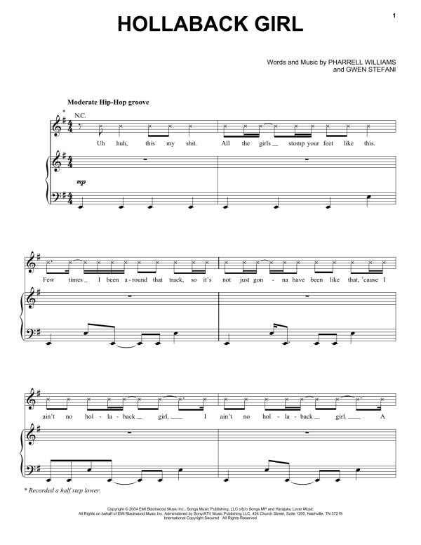 Gwen Stefani Hollaback Girl Musik Noten - Piano, Vocal & Guitar Chords - 157367-0