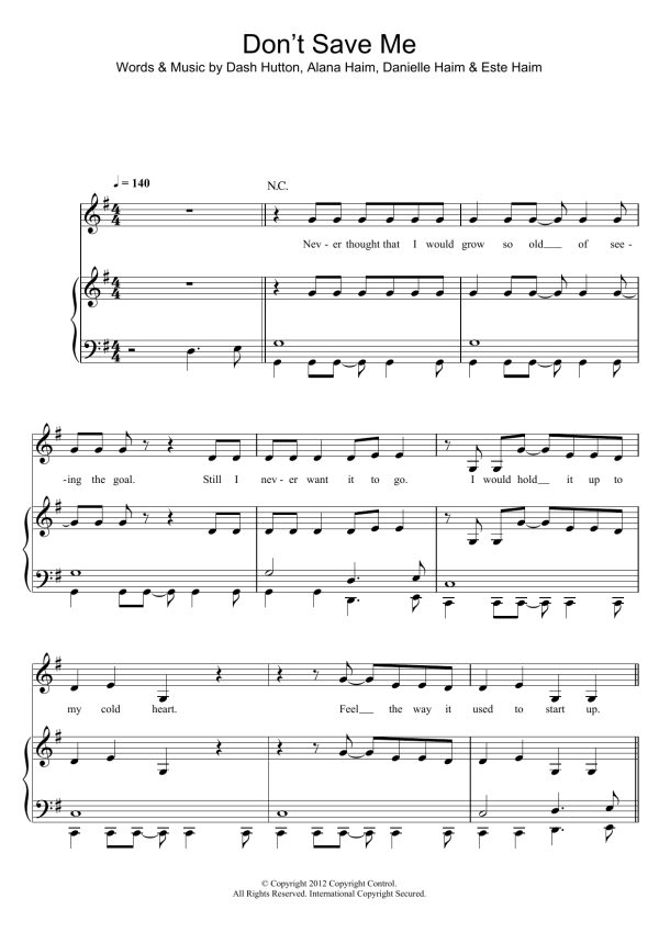 Haim Don't Save Me Musik Noten - Piano, Vocal & Guitar Chords - 115576-0