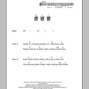 Hank Williams 'Neath A Cold Gray Tomb Of Stone Musik Noten - Guitar Chords/Lyrics - 78932-0