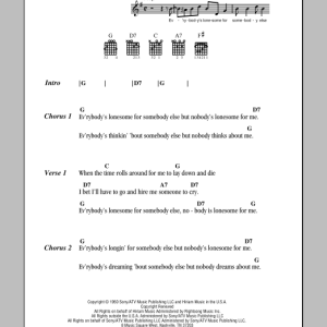 Hank Williams Nobody's Lonesome For Me Musik Noten - Guitar Chords/Lyrics - 78934-0