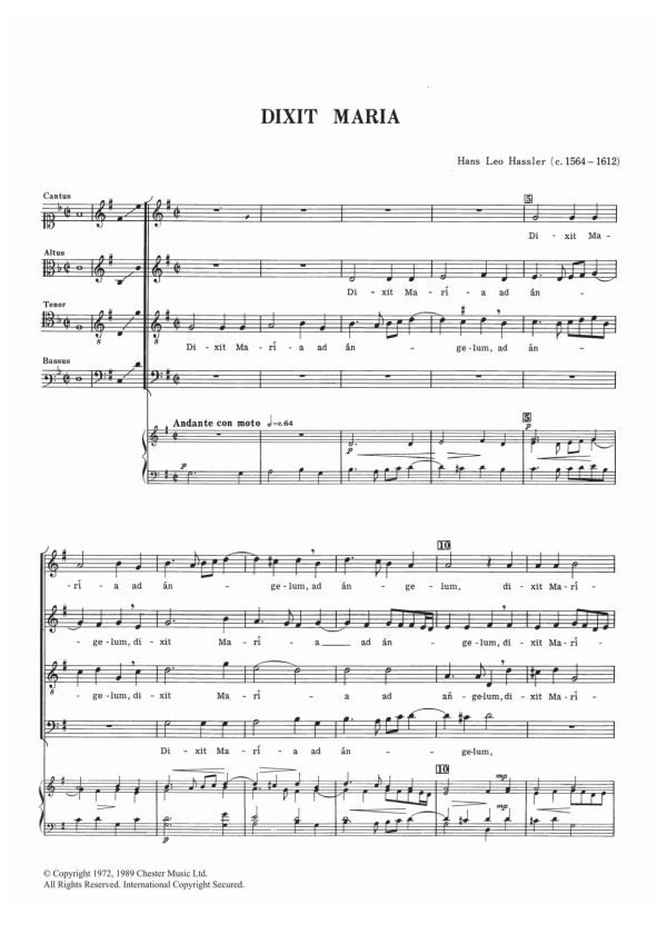 Hans Leo Hassler Dixit Maria Musik Noten - SATB Choir - 121936-0