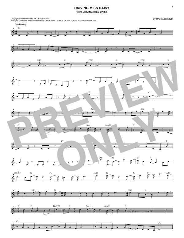 Hans Zimmer Driving Miss Daisy Musik Noten - Lead Sheet / Fake Book - 172962-0
