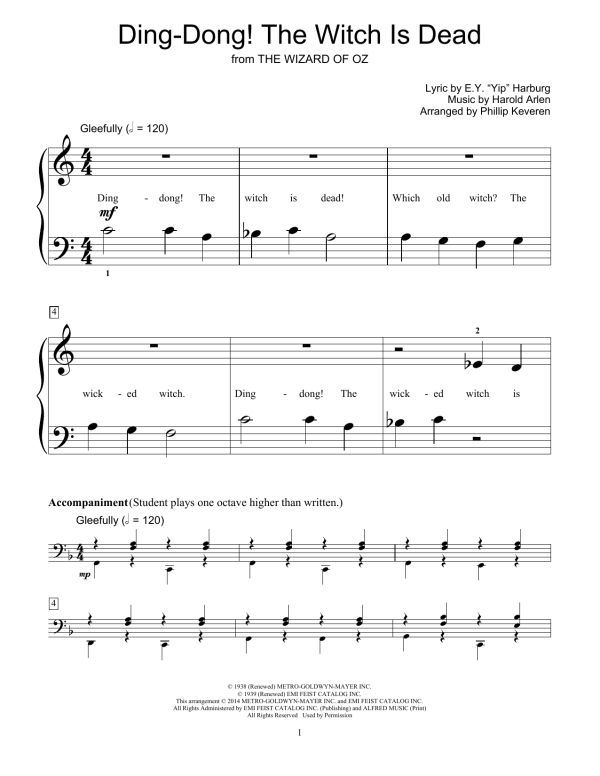 Harold Arlen Ding-Dong! The Witch Is Dead (from The Wizard Of Oz) (arr. Phillip Keveren) Musik Noten - Educational Piano - 153495-0