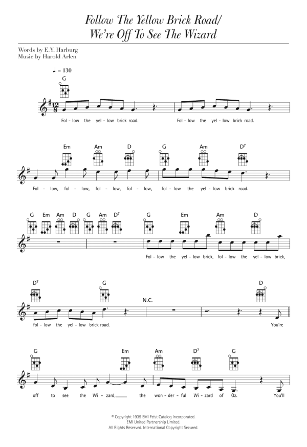 Harold Arlen Follow The Yellow Brick Road/ We're Off To See The Wizard Musik Noten - Ukulele - 122446-0