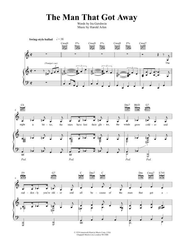 Harold Arlen The Man That Got Away Musik Noten - Piano, Vocal & Guitar Chords - 92975-0