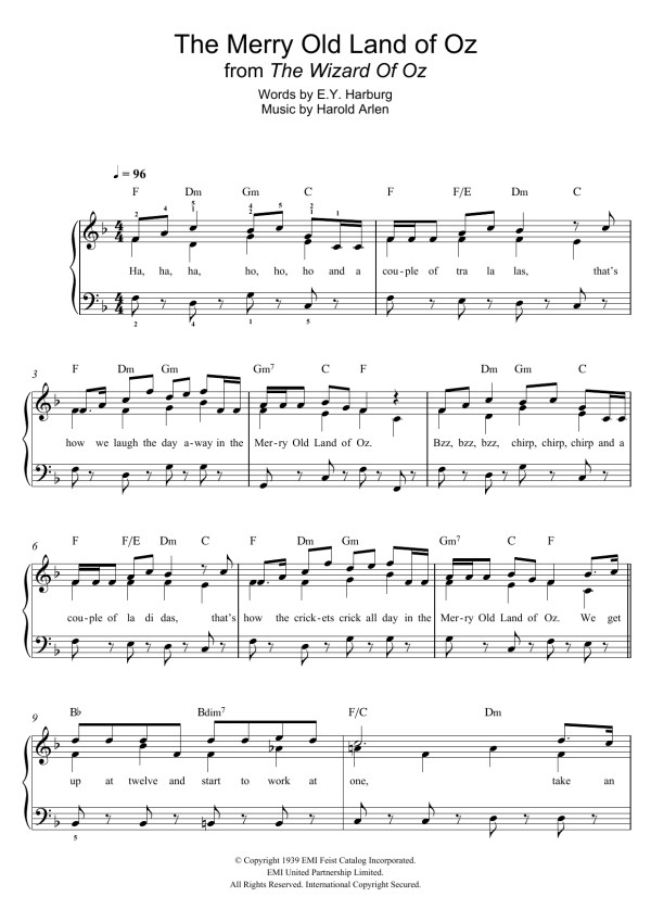 Harold Arlen The Merry Old Land Of Oz (from 'The Wizard Of Oz') Musik Noten - Easy Piano - 121396-0