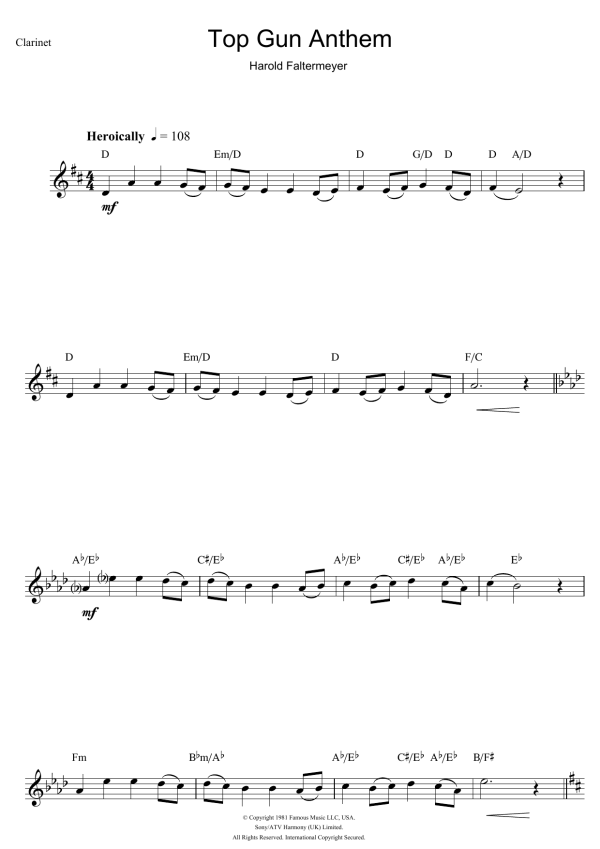 Harold Faltermeyer Top Gun (Anthem) Musik Noten - Clarinet Solo - 105870-0