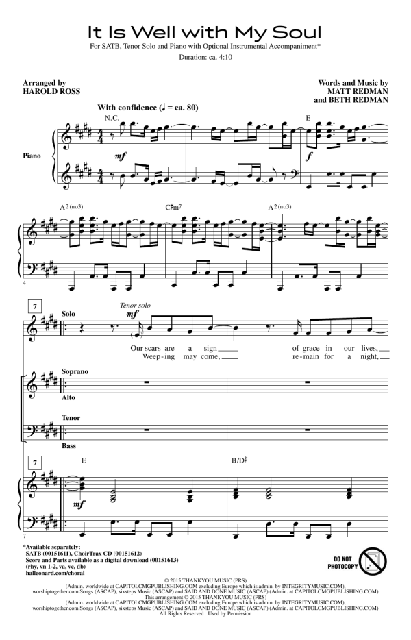 Harold Ross It Is Well With My Soul Musik Noten - SATB Choir - 162249-0