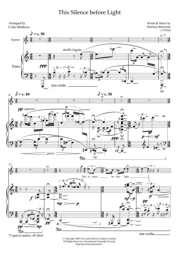 Harrison Birtwistle This Silence before Light (for soprano and piano) Musik Noten - Piano & Vocal - 46120-0
