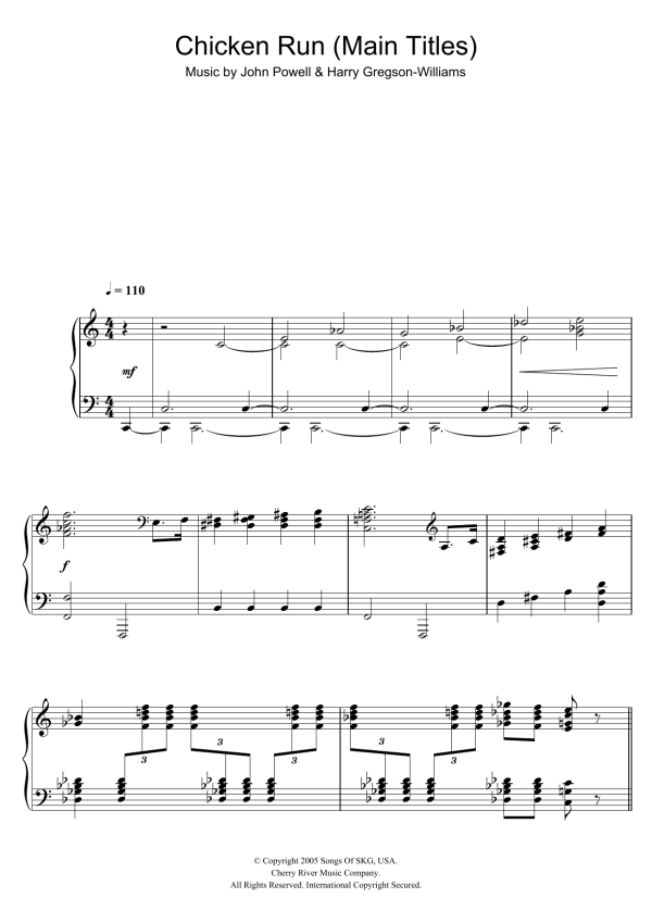 Harry Gregson-Williams Chicken Run (Main Titles) Musik Noten - Piano Solo - 106640-0