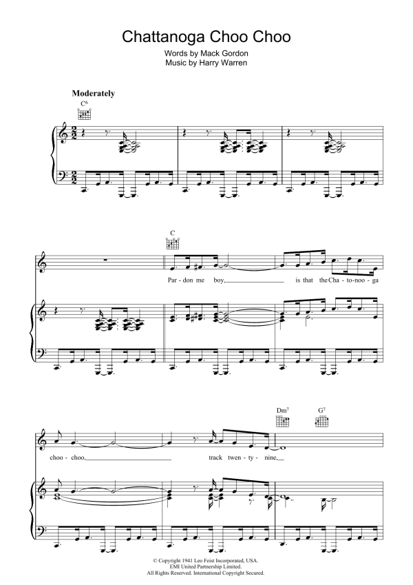 Harry Warren Chattanooga Choo Choo Musik Noten - Piano, Vocal & Guitar Chords - 39152-0