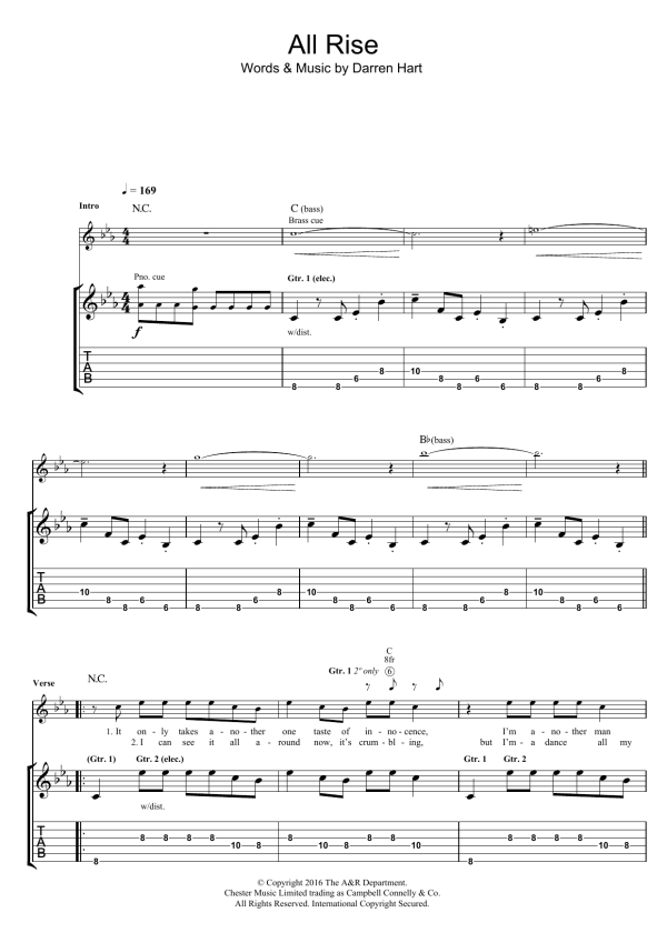 Harts All Rise (Play It Cool) Musik Noten - Guitar Tab - 123918-0