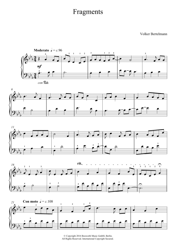 Hauschka Fragments Musik Noten - Easy Piano - 123932-0