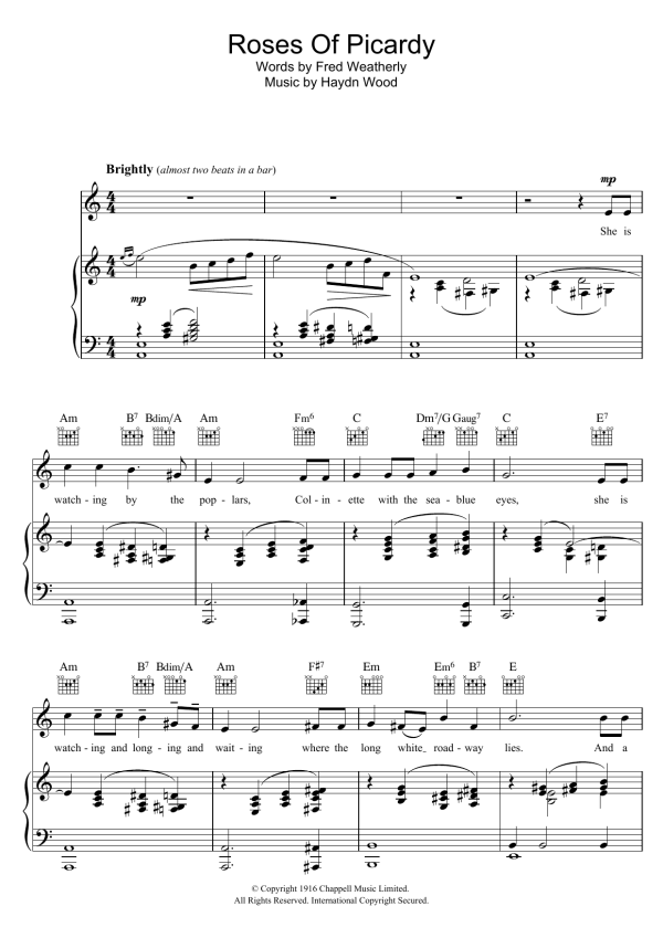 Haydn Wood Roses Of Picardy Musik Noten - Piano, Vocal & Guitar Chords - 118732-0