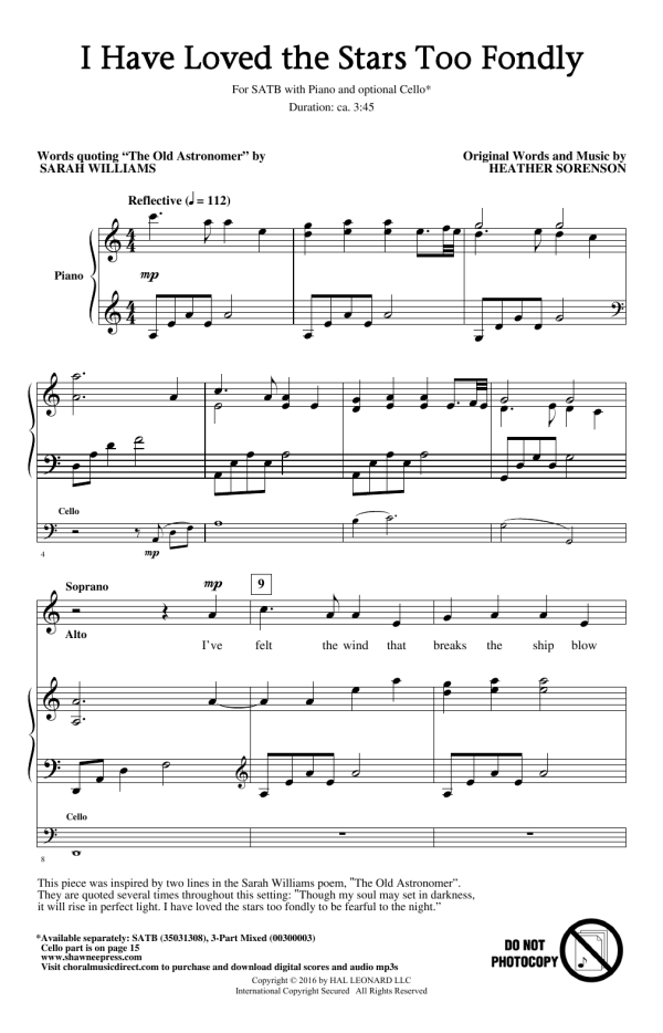 Heather Sorenson I Have Loved The Stars Too Fondly Musik Noten - SATB Choir - 177640-0