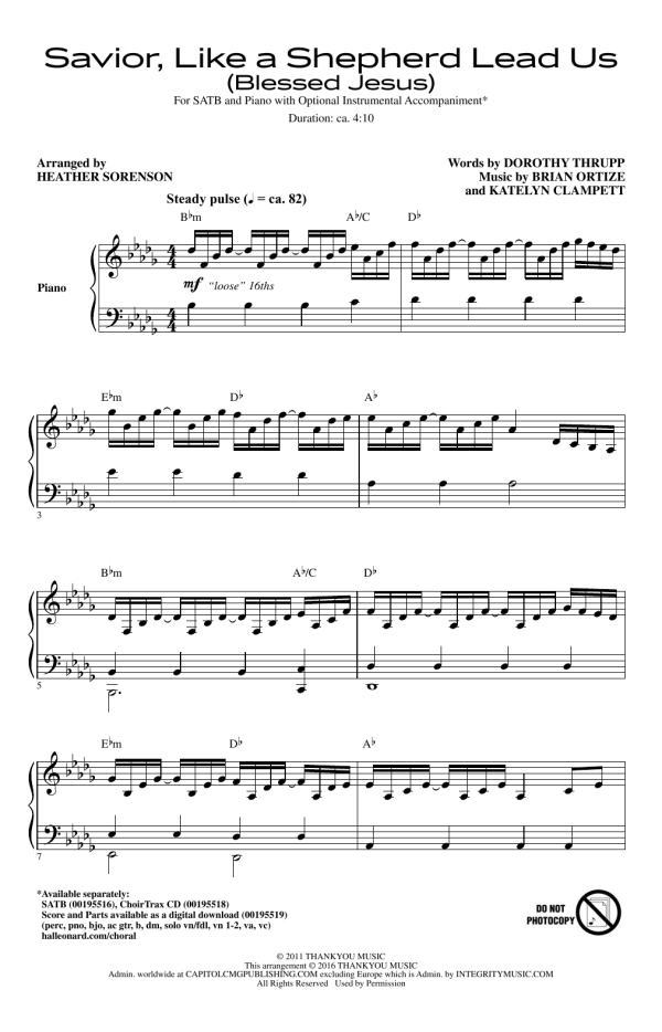 Heather Sorenson Savior, Like A Shepherd Lead Us Blessed Jesus Musik Noten - SATB Choir - 177297-0