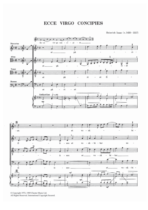 Heinrich Isaac Ecce Virgo Concipies Musik Noten - SATB Choir - 121937-0