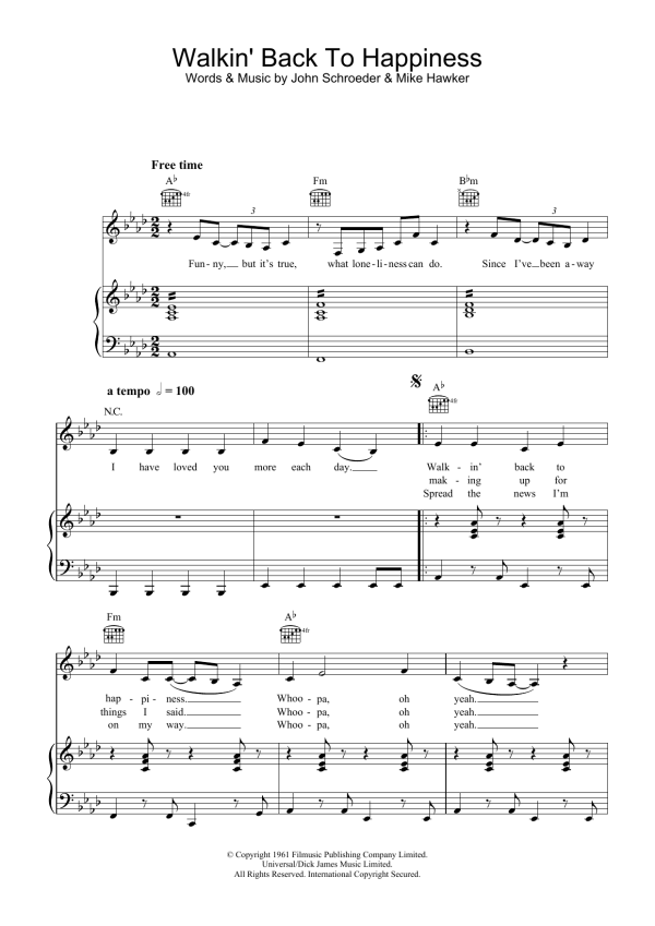 Helen Shapiro Walkin' Back To Happiness Musik Noten - Piano, Vocal & Guitar Chords - 30426-0