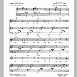 Henri Salvador Adieu Foulard Adieu Madras Musik Noten - Piano, Vocal & Guitar Chords - 114874-0