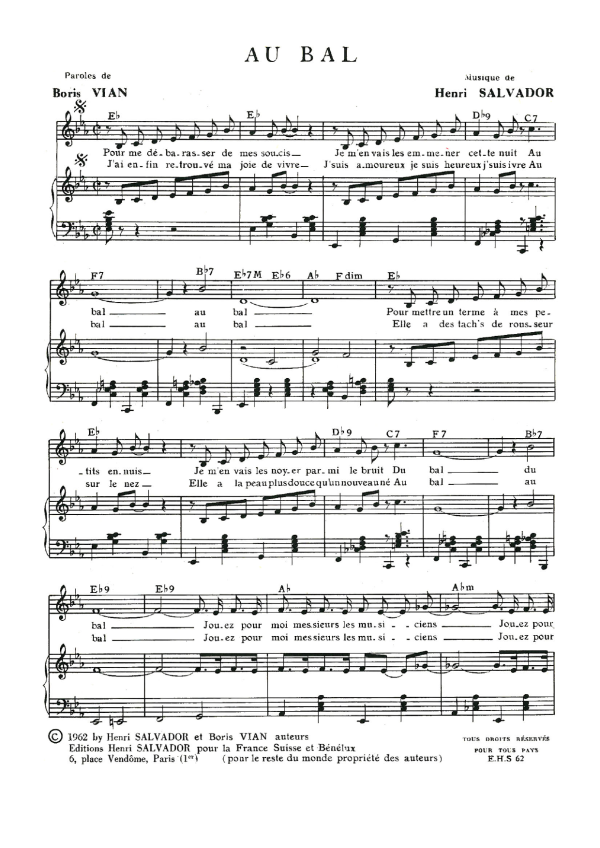 Henri Salvador Au Bal Musik Noten - Piano & Vocal - 114948-0