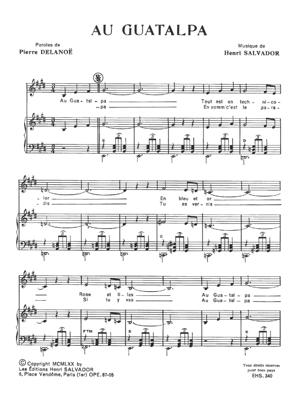 Henri Salvador Au Gatalpa Musik Noten - Piano & Vocal - 114949-0