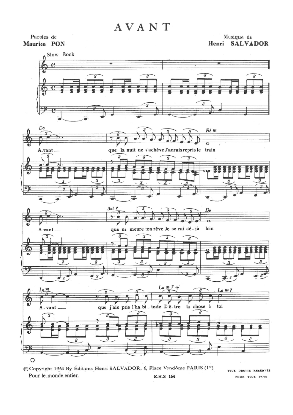 Henri Salvador Avant Musik Noten - Piano & Vocal - 114950-0