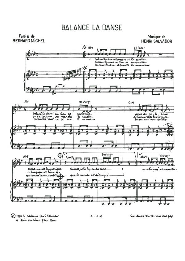 Henri Salvador Balance La Danse Musik Noten - Piano & Vocal - 114952-0
