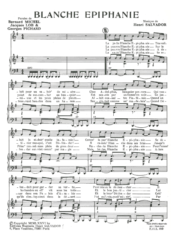 Henri Salvador Blanche Epiphanie Musik Noten - Piano & Vocal - 114955-0
