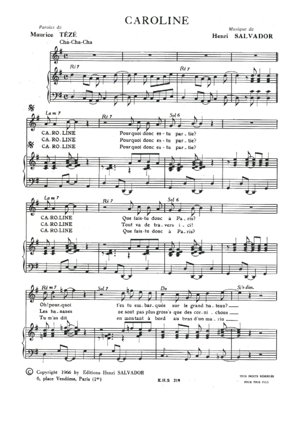 Henri Salvador Caroline Musik Noten - Piano & Vocal - 114919-0