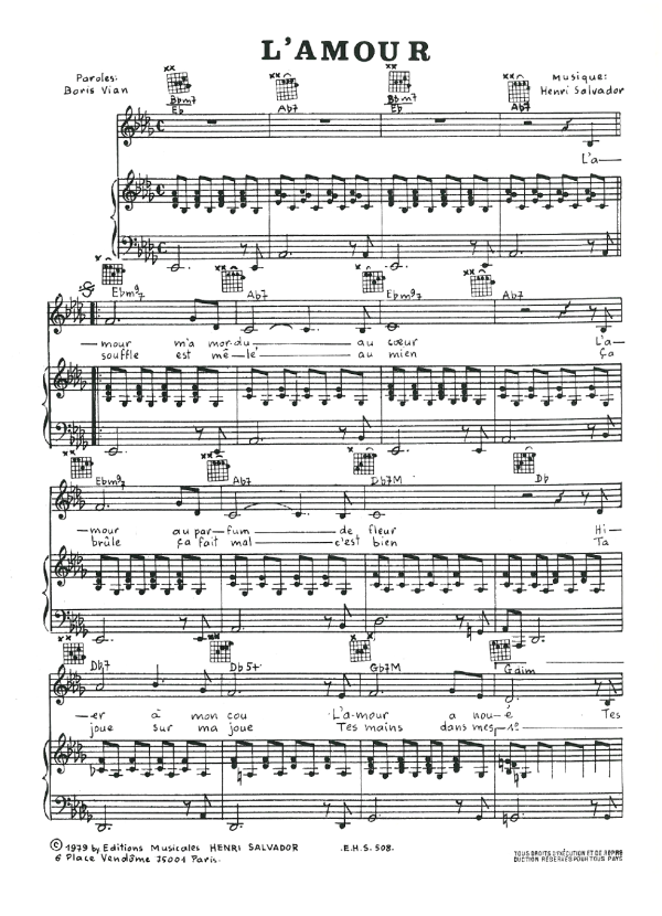 Henri Salvador L'Amour Musik Noten - Piano, Vocal & Guitar Chords - 114811-0