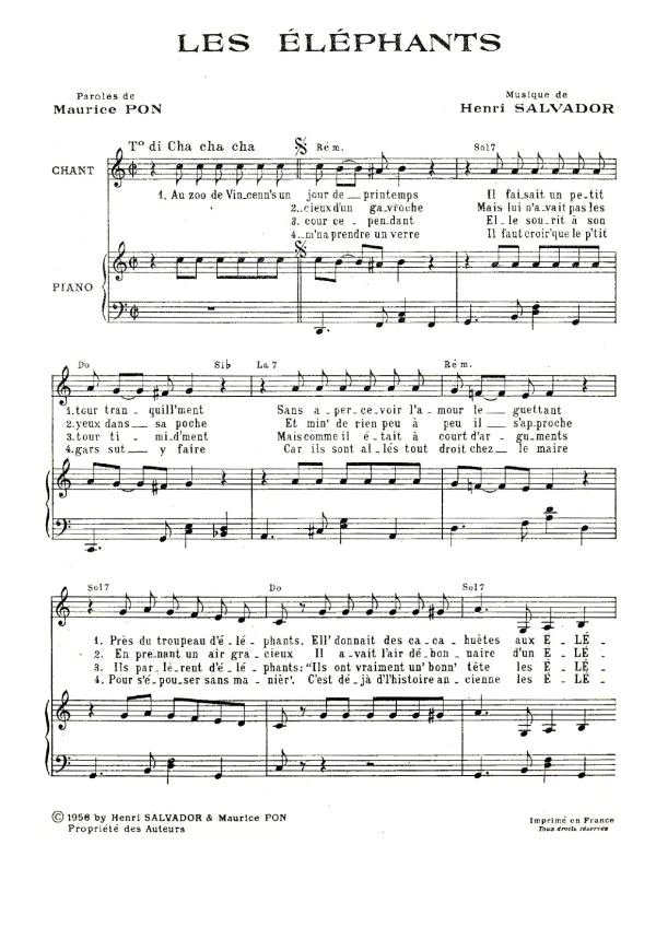 Henri Salvador Les Elephants Musik Noten - Piano & Vocal - 115305-0