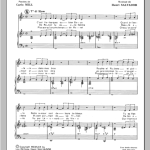 Henri Salvador Pour Peindre Notre Amour Musik Noten - Piano & Vocal - 115407-0