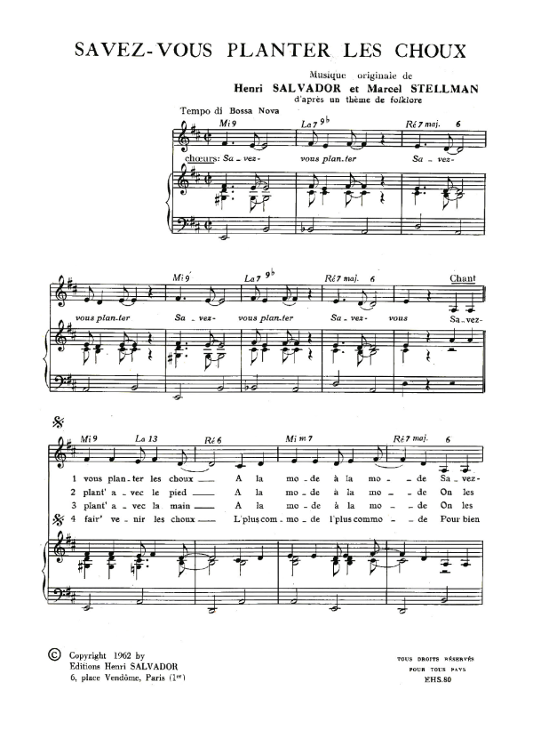 Henri Salvador Savez-Vous Planter Les Choux? Musik Noten - Piano & Vocal - 115526-0
