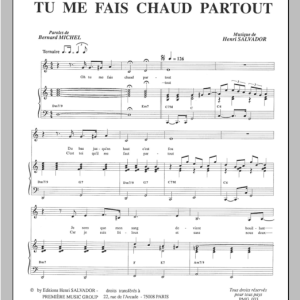 Henri Salvador Tu Me Fais Chaud Partout Musik Noten - Piano & Vocal - 115554-0