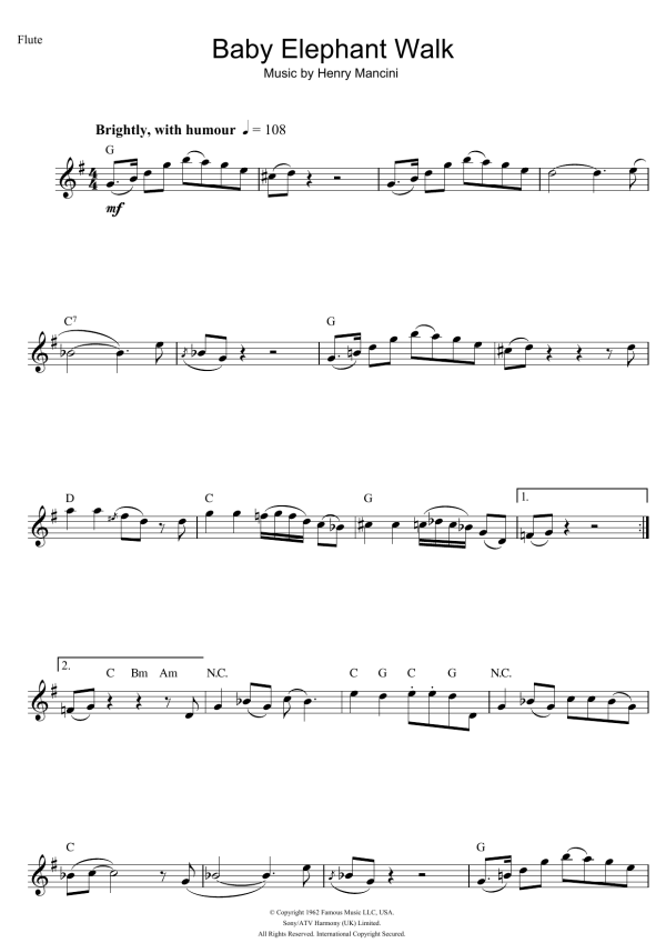 Henry Mancini Baby Elephant Walk (from Hatari!) Musik Noten - Flute Solo - 104784-0