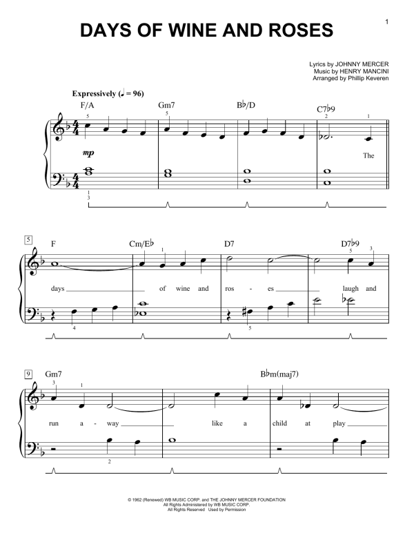Henry Mancini Days Of Wine And Roses (arr. Phillip Keveren) Musik Noten - Easy Piano - 155752-0