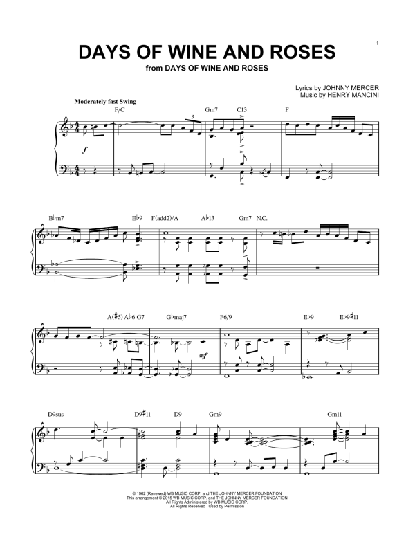 Henry Mancini Days Of Wine And Roses [Jazz version] (arr. Brent Edstrom) Musik Noten - Piano Solo - 162297-0