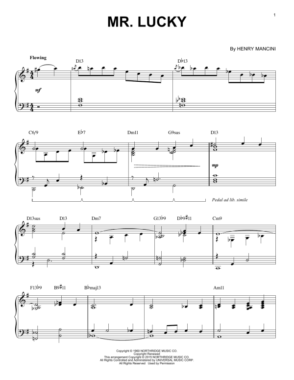Henry Mancini Mr. Lucky [Jazz version] (arr. Brent Edstrom) Musik Noten - Piano Solo - 162702-0