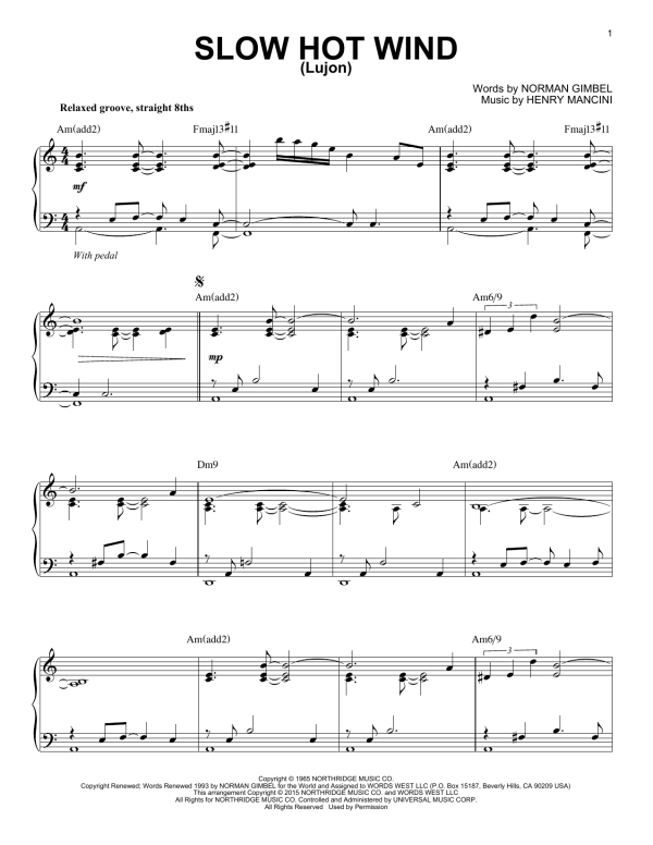 Henry Mancini Slow Hot Wind (Lujon) [Jazz version] (arr. Brent Edstrom) Musik Noten - Piano Solo - 162686-0