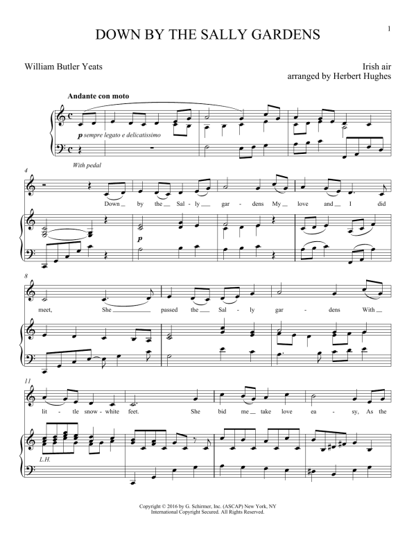 Herbert Hughes Down By The Sally Gardens Musik Noten - Piano & Vocal - 177808-0