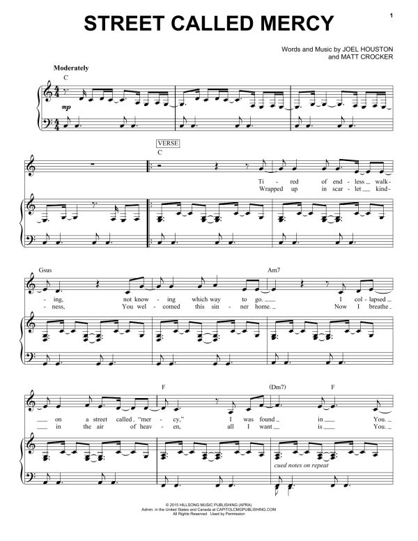 Hillsong United Street Called Mercy Musik Noten - Piano & Vocal - 165061-0