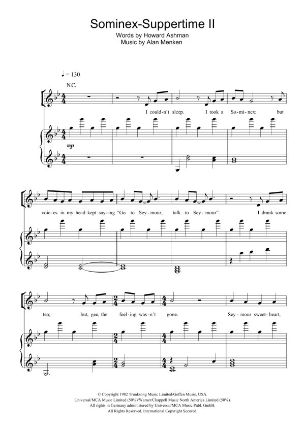 Howard Ashman Sominex/Suppertime II Musik Noten - Piano, Vocal & Guitar Chords - 104270-0