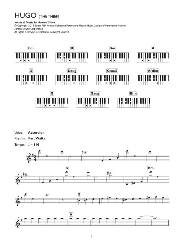 Howard Shore The Thief (from Hugo) Musik Noten - Piano Chords/Lyrics - 115035-0