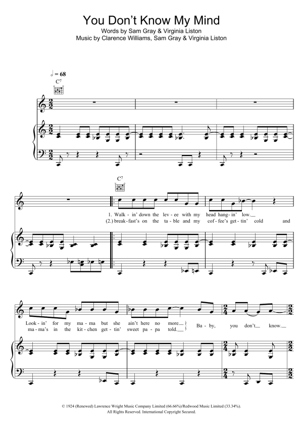 Hugh Laurie You Don't Know My Mind Musik Noten - Piano, Vocal & Guitar Chords - 110128-0