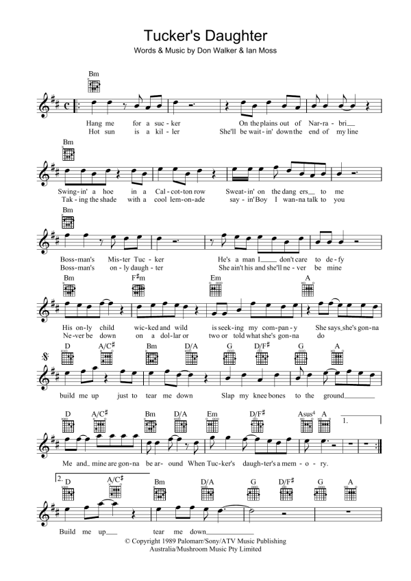 Ian Moss Tucker's Daughter Musik Noten - Lead Sheet / Fake Book - 39533-0